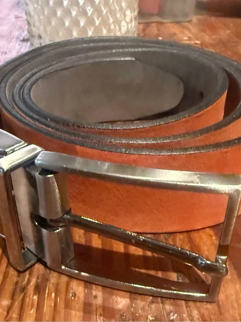 Men's suede double sided Leather Belt with Silver Buckle.  Two way belt size 36”